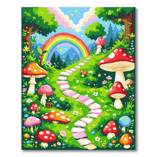 Whimsical Mushroom Rainbow Forest Path Rug