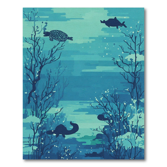 Deep Blue Underwater Sea Turtle Scene Rug
