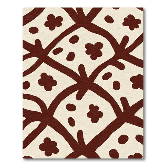 Cream Brown Organic Floral Lattice Rug
