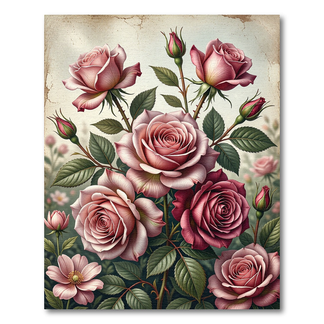 Elegant Pink Rose Botanical Garden Art Rug