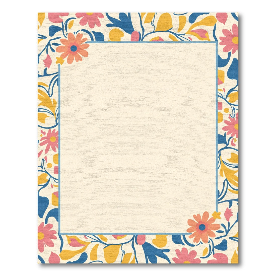Retro Floral Pattern with Blue Border Rug