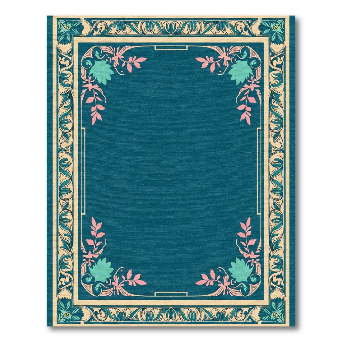 Art Nouveau Teal Floral Border Rug