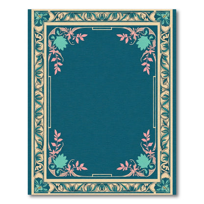 Art Nouveau Teal Floral Border Rug