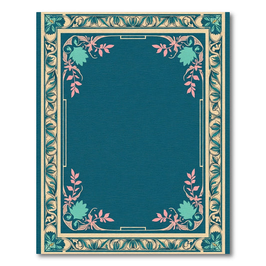 Art Nouveau Teal Floral Border Rug