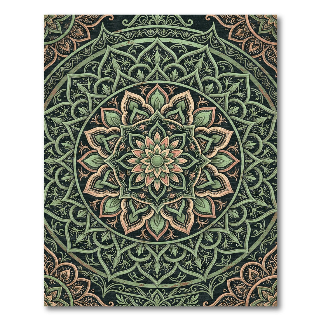 Sage Botanical Medallion Floral Mandala Rug