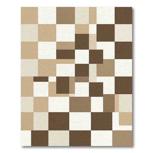 Modern Abstract Earth Tone Geometric Block Rug