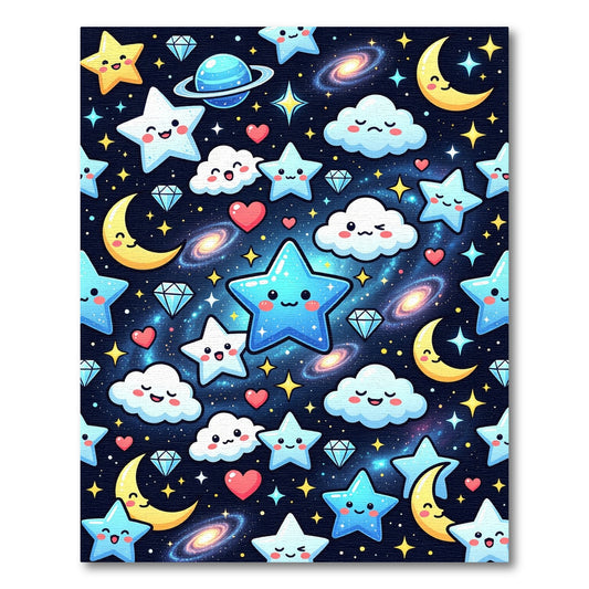 Cute Celestial Galaxy Star and Moon Rug