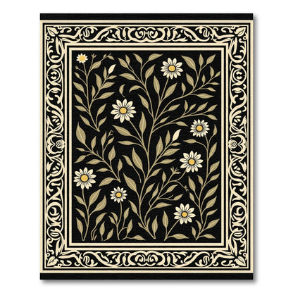 Floral Black Bordered Daisy Rug