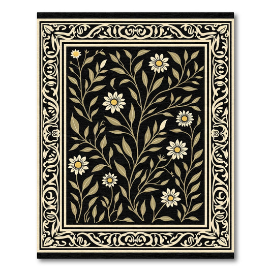 Floral Black Bordered Daisy Rug