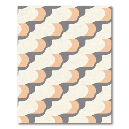 Cream Coral Gray Wave Geometric Rug