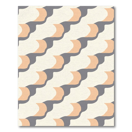 Cream Coral Gray Wave Geometric Rug
