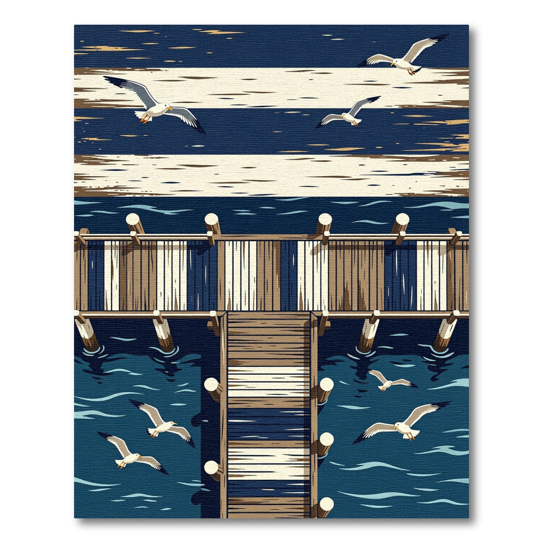 Coastal Navy Striped Pier Seagull Rug