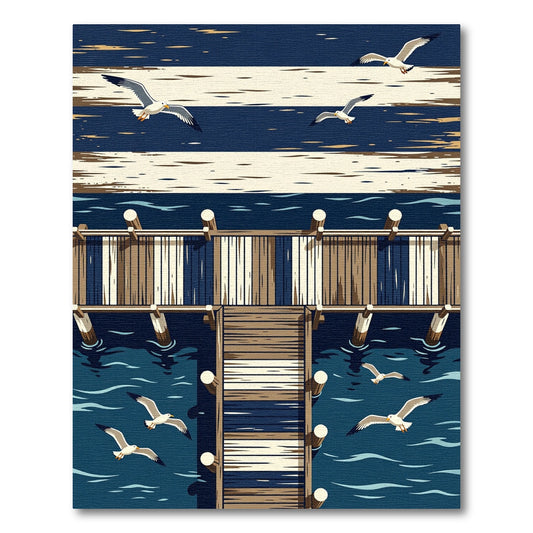 Coastal Navy Striped Pier Seagull Rug
