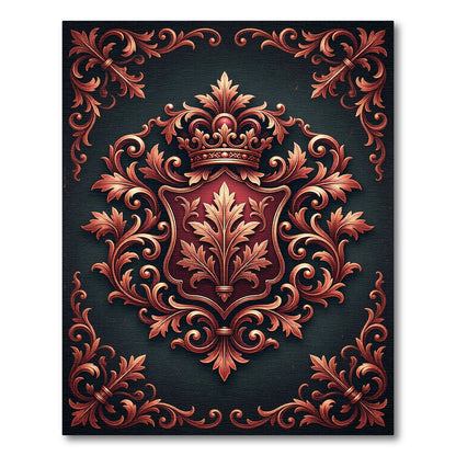 Royal Crimson Gold Filigree Crest Rug