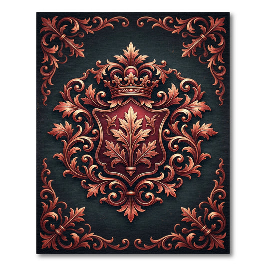 Royal Crimson Gold Filigree Crest Rug