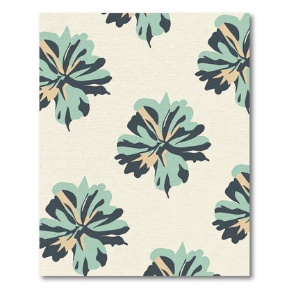 Muted Teal Abstract Floral Art Rug