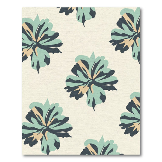 Muted Teal Abstract Floral Art Rug