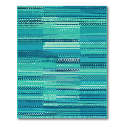 Teal Blue Textured Geometric Stripe Rug