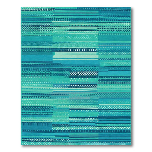 Teal Blue Textured Geometric Stripe Rug