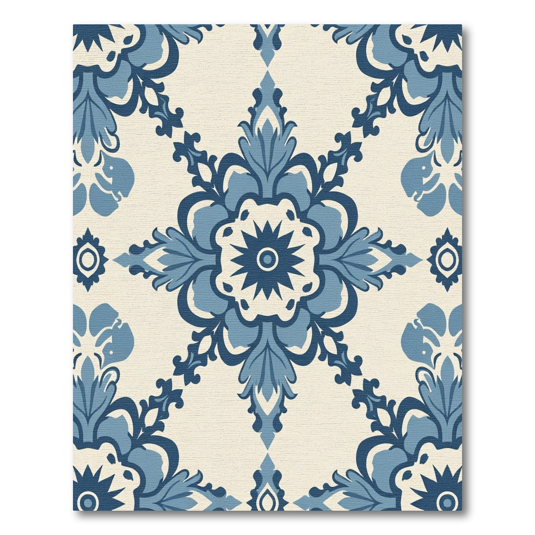 Blue Ivory Damask Floral Medallion Rug