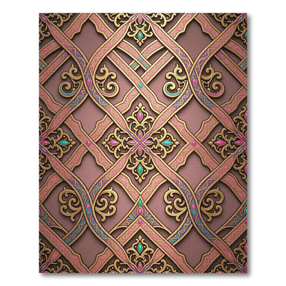 Gilded Pink Ornate Damask Lattice Ribbon Rug
