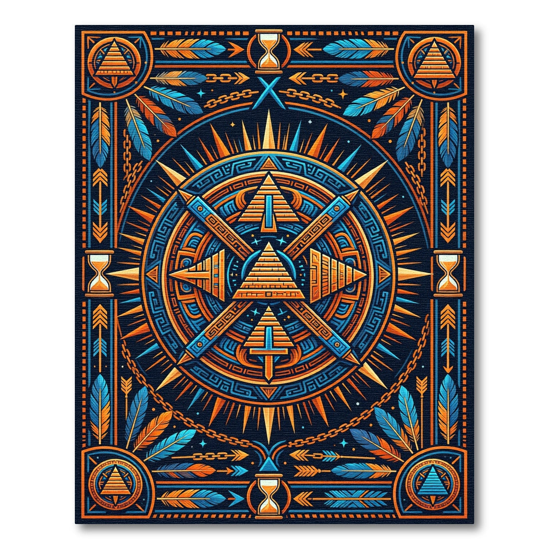 Geometric Sun Pyramid Teal Orange Tapestry Rug