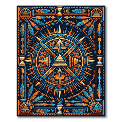 Geometric Sun Pyramid Teal Orange Tapestry Rug