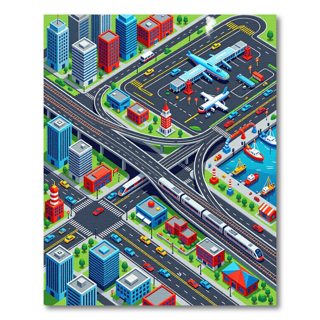Vibrant Isometric City Transport Rug