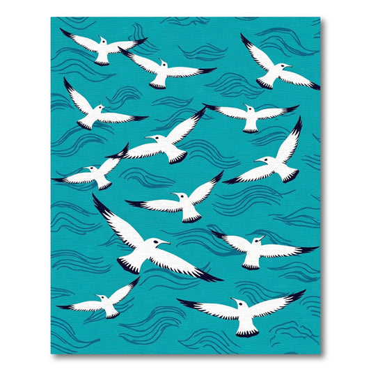 Seagulls Flying Over Blue Waves Rug