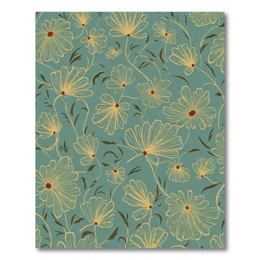 Teal Golden Outline Floral Serenity Rug