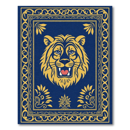 Majestic Blue Gold Lion Emblem Rug
