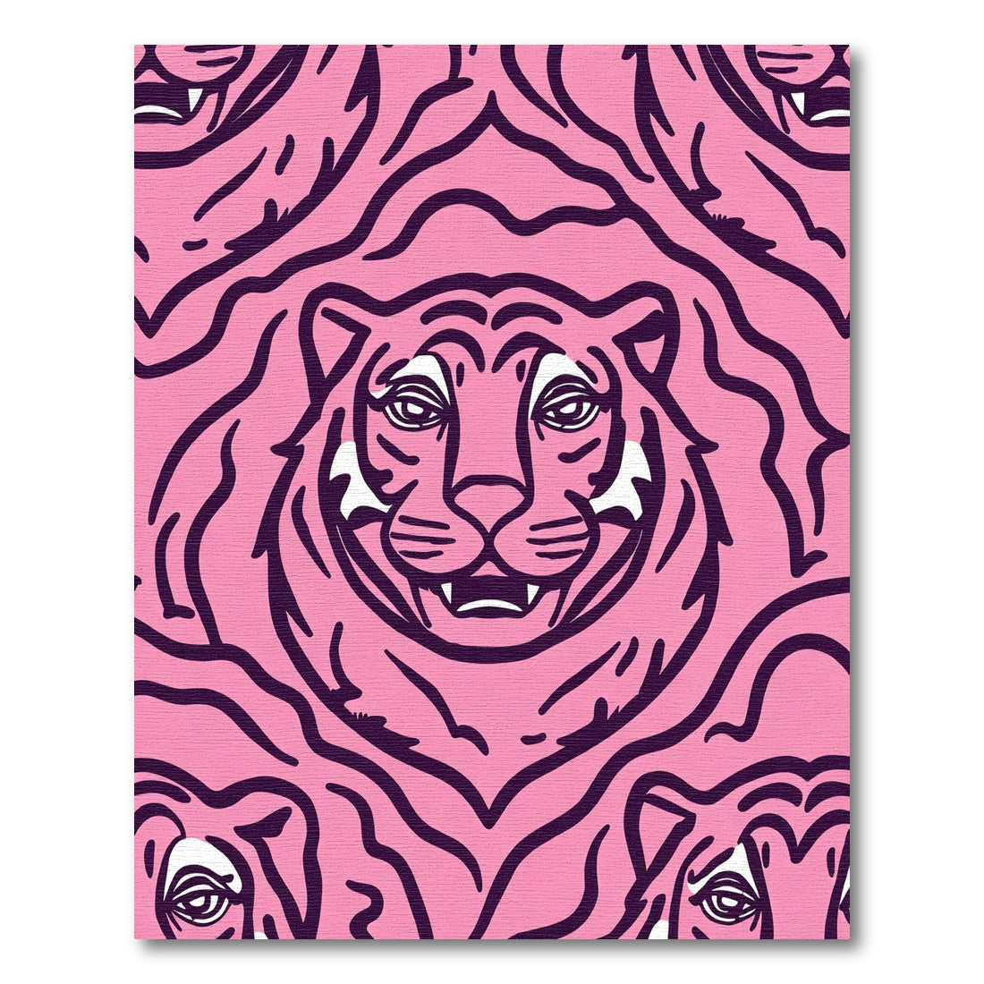 Pink Tiger Face Line Art Rug
