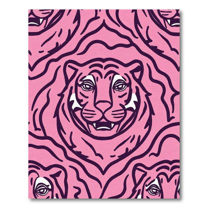 Pink Tiger Face Line Art Rug