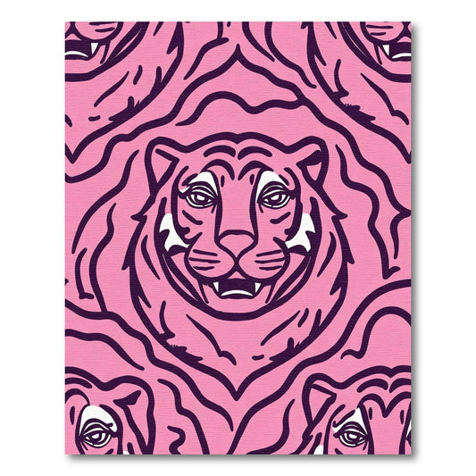 Pink Tiger Face Line Art Rug