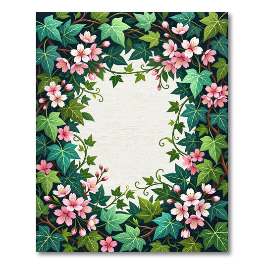 Pink Blossom Ivy Vine Frame Rug