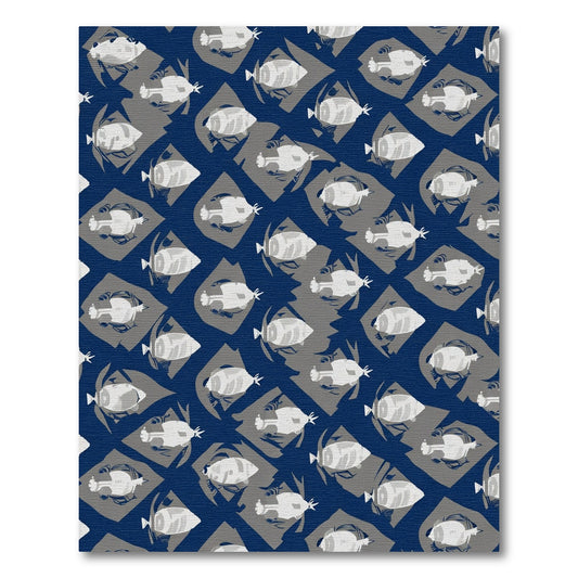 Deep Blue Whimsical Fish Diamond Arrangement Rug