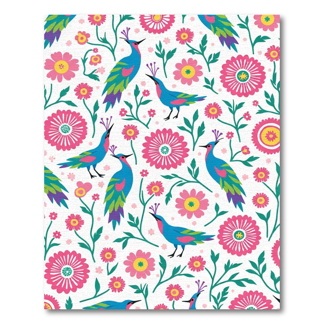 Vibrant Blue Bird Floral Whimsy Rug