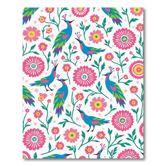 Vibrant Blue Bird Floral Whimsy Rug