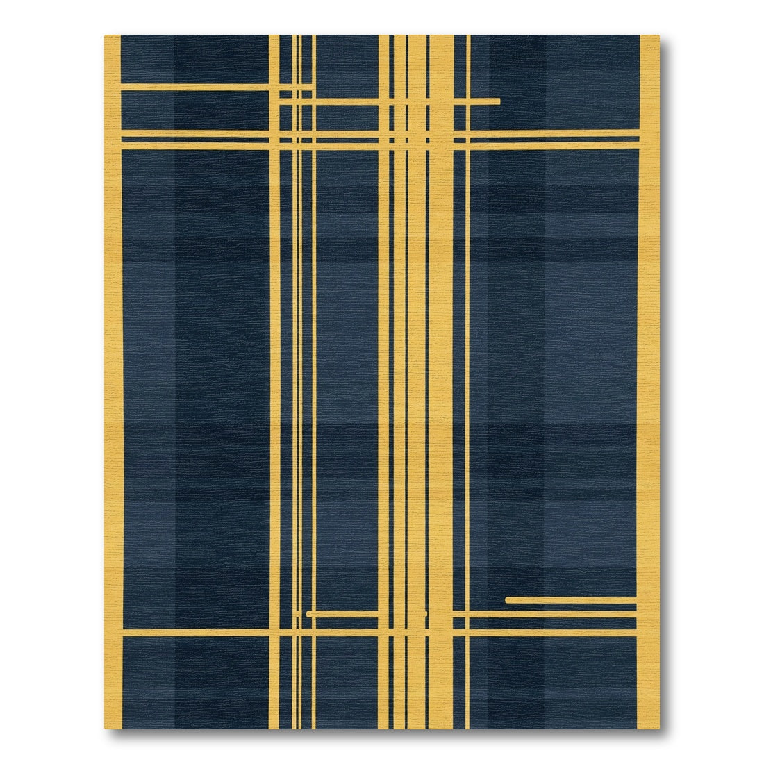 Gold Yellow Lines Dark Blue Plaid Rug