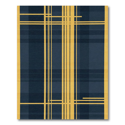 Gold Yellow Lines Dark Blue Plaid Rug