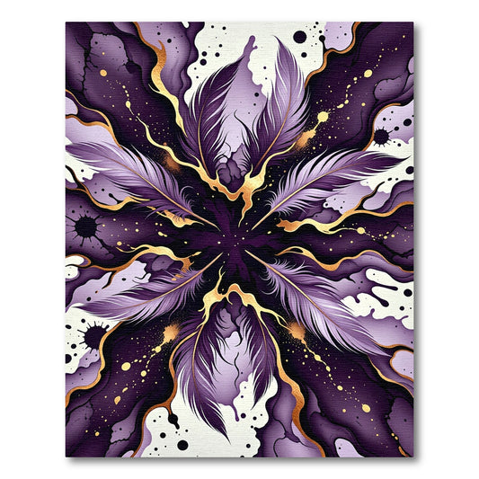 Purple Feather Abstract Gold Swirl Rug