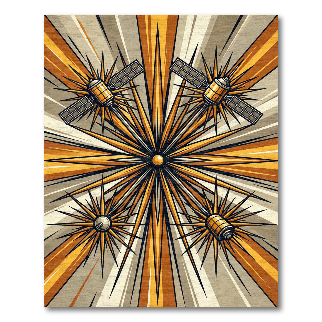 Golden Celestial Satellite Geometric Art Rug
