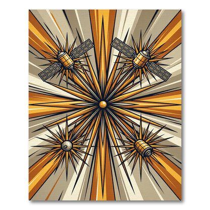 Golden Celestial Satellite Geometric Art Rug