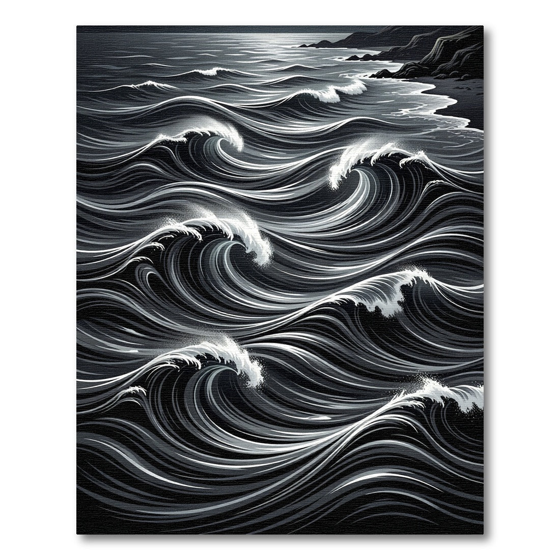 Dark Gray Crashing Ocean Waves Rug