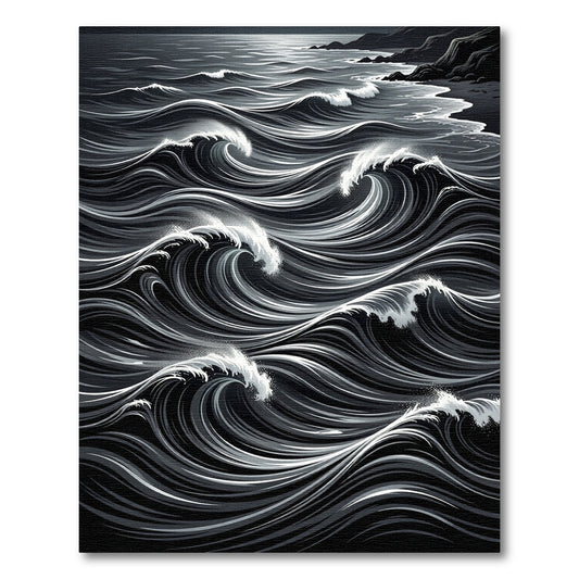 Dark Gray Crashing Ocean Waves Rug