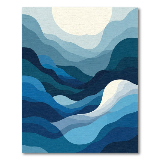Deep Blue Gradient Layered Waves Rug