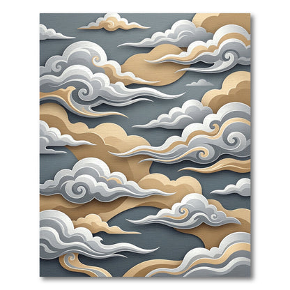 Elegant Gold and Gray Swirling Clouds Rug