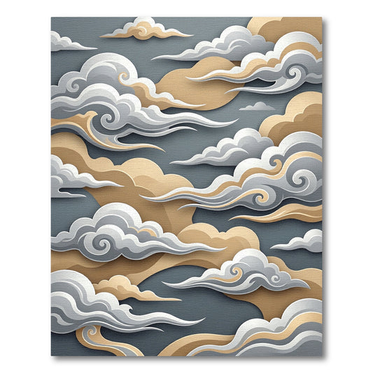 Elegant Gold and Gray Swirling Clouds Rug