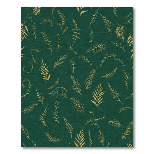 Emerald Green Gold Fern Foliage Rug