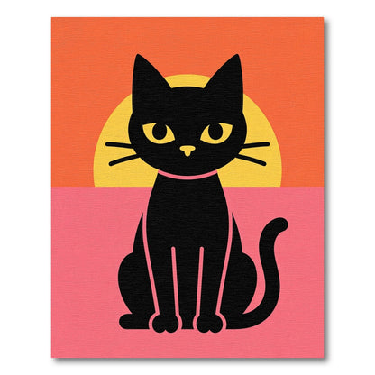 Whimsical Black Cat Sunset Graphic Rug